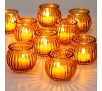 NUPTIO Portacandelitas Set de 12 Portacandelitas Calabaza Ámbar de Cristal Acanalado Votiva A Granel Decoraciones de Navidad Halloween Centros de Mesa de Boda Fiesta de Salón