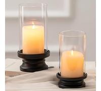 NUPTIO Portavelas Huracán Negro Juego 2 Portavelas Velas De Pilar con Funda Vidrio Transparente - Soportes Pilares Metal Decorativos Fiesta Boda Navidad Vacaciones Mesa De Comedor Centro Mesa
