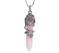 Nupuyai Collar con colgante de punta de cristal de flor vintage para mujer, colgante hexagonal de péndulo reiki con cadena, Piedra Metal, Cuarzo