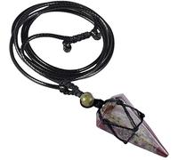 Nupuyai Collar con colgante de punto de cristal trenzado para mujeres y hombres, colgante de péndulo hexagonal con cordón ajustable, Piedra Nailon Cuero, Piedra de sangre de dragón