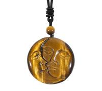 Nupuyai Collar de piedra de cristal de ojo de tigre natural para hombre, colgante de piedra tallada con cabeza de animal con cordón ajustable, Piedra Nailon, Ojo de tigre