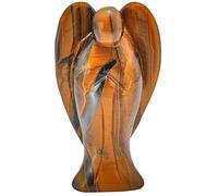 Nupuyai Estatua de ángel de cristal de ojo de tigre de 3 pulgadas, figura de ángel tallada en bolsillo de amor, adorno de piedra curativa espiritual para decoración del hogar y la oficina