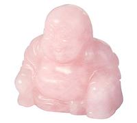 Nupuyai Estatua de Buda de la suerte de cristal curativo de cuarzo rosa, piedra de bolsillo, figura de Buda feliz para la oficina en casa