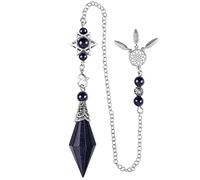Nupuyai Péndulo de piedra de arena azul con punta de cristal para adivinación, rascador, péndulo de piedra curativa con cadena de atrapasueños de estrella Merkaba