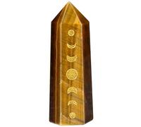 Nupuyai - Piedra de ojo de tigre, columna hexagonal de cristal natural de las fases de la luna, punta de varita facetada de cuarzo, piedra Reiki de barra de prisma para meditación y equilibrio de