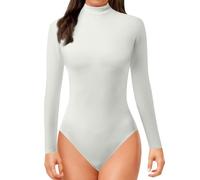 Nuqqichongtian Body de manga larga para mujer, body de manga larga para mujer, cuello alto, body de forro polar, manga larga, térmico, cuello alto, mono ajustado, parte superior, body interior, blanco
