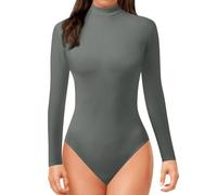 Nuqqichongtian Body de manga larga para mujer, body de manga larga para mujer, cuello alto, body de forro polar, manga larga, térmico, cuello alto, mono ajustado, parte superior, body interior, gris