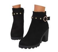 Nuqqichongtian Botines para mujer negros, botines para mujer con tacón para cordones, veganos, botines de tobillo cortos, zapatos de ocio, antideslizantes, botas de invierno, talla 41/EU