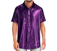 Nuqqichongtian Camisa con purpurina para hombre, traje de discoteca de los años 70 y 80, camisa de lentejuelas para hombre, camisa con purpurina, camisa brillante, para carnaval, bola de discoteca