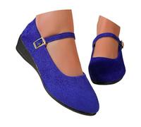 Nuqqichongtian Mary Jane - Zapatos para mujer, bailarinas Mary Jane, cómodos, elegantes para el día a día, puntera ancha, cerrada, plana, con correas, azul ortopédico, talla 43/EU