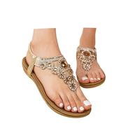 Nuqqichongtian Sandalias de verano para mujer, sandalias planas de verano con purpurina y diamantes, sandalias planas elegantes, sandalias planas bohemias, para el tiempo libre, con plantilla suave