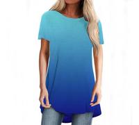 Nuqqichongtian T Shirts Damen Tshirt Damen Kurzarm Obersteil Shirt V-Ausschnitt Elegant Tops Casual Bluse Sommer Locker V Ausschnitt Oversized Tops Basic Tunika Lang Blau L
