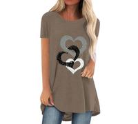 Nuqqichongtian T Shirts Damen Tshirt Damen Kurzarm Obersteil Shirt V-Ausschnitt Elegant Tops Casual Bluse Sommer Locker V Ausschnitt Oversized Tops Basic Tunika Lang Braun XXL