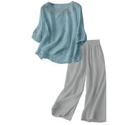 Nuqqichongtian Traje de verano de dos piezas para mujer, de dos piezas, de manga corta, muselina, traje de ocio, elegante conjunto para mujer, esthetic, 2 piezas, ropa de playa, ligero, transpirable