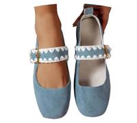 Nuqqichongtian Zapatos de bailarinas para mujer, zapatos de bailarinas Mary Jane, cómodos, elegantes para el día a día, punta ancha, cerrada, plana, con correas, azul ortopédico, talla 40/EU