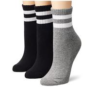 Nur Die 3er Pack Kurze Retro Tennissocken Sport Socken mit Streifen aus Atmungsaktiver Baumwolle Calcetines, Negro/Gris, 39-42 3 Mujeres