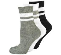 Nur Die Deportivos Altos, Paquete de 3 Calcetines de Tenis Retro con Rayas de algodón, Blanco/Gris/Negro, 38 para Mujer