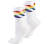 Nur Die Good Vibes - Calcetines de tenis unisex (2 unidades, 35 - 36, retro, con rayas, de algodón, transpirables, suaves, cómodos, blancos, multicolores, para hombre y mujer)