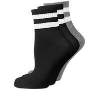 Nur Die 3er Pack Kurze Retro Tennissocken Sport Socken mit Streifen aus Atmungsaktiver Baumwolle Calcetines, Negro/Gris, 35-38 3 Mujeres