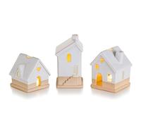 Nur noch 1 auf LagerRomadedi Casa de luz blanca para decoración navideña, interior: porcelana blanca para decoración de salón, Navidad, casa de Navidad, portavelas, decoración de ventana, juego de 3