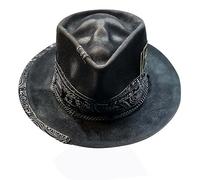 NURCIX Sombrero de Vaquero de Fieltro Occidental con Diseño de Esqueleto Gótico - Peluche Negro para Halloween con Calavera