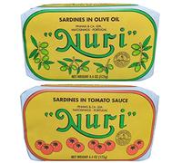 NURI Paquete variado de sardinas portuguesas | Paquete de 2 | Uno de cada uno | Aceite de oliva | Tomate y aceite de oliva