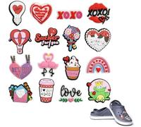 Nurila Juego de 16 broches de color rosa, diseño de amor, para sandalias, decoración de bricolaje, regalo para fiestas infantiles, para mujeres, niños y adultos, Universal, Adhesivo de gota, Gotas de