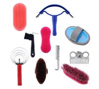 Nurnesy Kit de Preparación de Caballos de 10 Piezas Juego de Cepillo Ecuestre con Sudor Raspador de Peateo Pick & Pincel para Herramientas de Limpieza de Cuidado de de Caballos