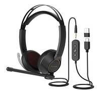 Nuroum HP11-DU Auriculares con Cable, Doble oído (estéreo) con Micrófono Boom/Control en Línea, Conexión a PC/Mac a Través de USB A/Type-C/3,5 mm, Compatible con Zoom/Teams para Llamadas/Conferencias