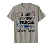 Nurse 4th of July Funny Scrub Stars Stripes and Saving Lives Camiseta