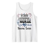 Nurse 4th of July Funny Scrub Stars Stripes and Saving Lives Camiseta sin Mangas