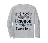 Nurse 4th of July Funny Scrub Stars Stripes and Saving Lives Manga Larga