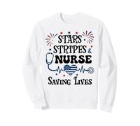 Nurse 4th of July Funny Scrub Stars Stripes and Saving Lives Sudadera