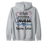 Nurse 4th of July Funny Scrub Stars Stripes and Saving Lives Sudadera con Capucha
