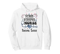 Nurse 4th of July Funny Scrub Stars Stripes and Saving Lives Sudadera con Capucha