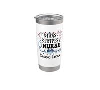 Nurse 4th of July Funny Scrub Stars Stripes and Saving Lives Vaso térmico de acero inoxidable de doble pared
