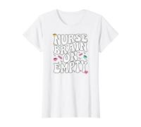 Nurse Brain On Empty Retro Coffee Slogan Graphic Camiseta gráfica económica, Mujer, Blanco, XL