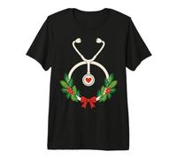 Nurse Christmas Stethoscope Wreath Holly Berry Xmas Nursing Camiseta Premium