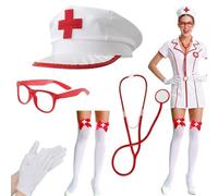 Nurse Costume Accessories - 5 Piece Dress Up Kit | Hat Stockings Prop Set