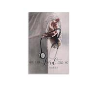 Nurse Gift Inspirational Metal Sign Here I Am Lord Send Me Religious Wall-Art for Clinic Home Decor 8 X 12 in