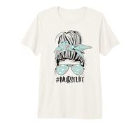 Nurse Life Funny Messy Bun Hair & Glasses Healthcare Enfermeras Camiseta Premium