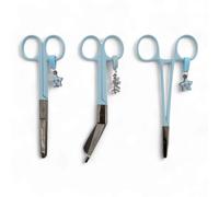 Nurse Life Set Trio 3uds Tijeras Enfermería Pico de Pato & Rectas Mayo + Pinza de Sujeción | Tijeras Punta Roma Vendaje, Accesorios Enfermera, Primeros Auxilios, Auxiliar de Enfermería (Azul)