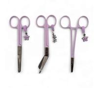 Nurse Life Set Trio 3uds Tijeras Enfermería Pico de Pato & Rectas Mayo + Pinza de Sujeción | Tijeras Punta Roma Vendaje, Accesorios Enfermera, Primeros Auxilios, Auxiliar de Enfermería (Morado)