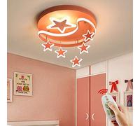 Nursery LED Luz de techo moderna Lámpara de techo regulable Estrellas y diseño de luna Acrílico con control remoto 3000k-6000k Boys Girls Niñas Luz de techo Dormitorio Lámpara Lámpara Luz,Rosado,42cm