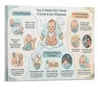 Nursery Wall Art 6 Month Old Baby Milestones Poster Developmental Chart Canvas Print for New Parents Infant Growth Guide(Framed,16x24inch(40x60cm))