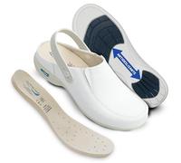 Nursing Care Zuecos de Piel Wash'Go Paris (Blanco con Tira, Sistema Tallas Calzado EU, Adulto, Números, Mediano, 36)