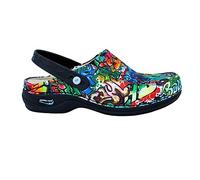 Nursing Care Zuecos Sanitarios Mujer y Hombre de Piel | Zuecos Enfermera Estampados | Zuecos Sanitarios Mujer Dibujos | Zuecos Antideslizantes | Zuecos Hospital (Graffiti con Tira, Numeric_42)