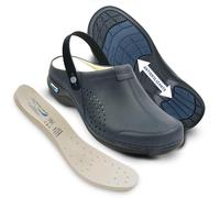 Nursing Care Zuecos Sanitarios Mujer y Hombre de Piel | Zuecos Enfermera Estampados | Zuecos Sanitarios Mujer Dibujos | Zuecos Antideslizantes | Zuecos Hospital (Azul Marino con Tira, 43)