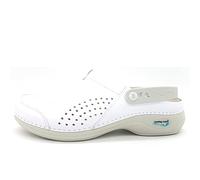 Nursing Care Zuecos Sanitarios Mujer y Hombre de Piel | Zuecos Enfermera Estampados | Zuecos Sanitarios Mujer Dibujos | Zuecos Antideslizantes | Zuecos Hospital (Blanco con Tira, 37)