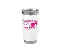 Nursing Is A Work Of Heart Nursing Nurse Vaso térmico de acero inoxidable de doble pared